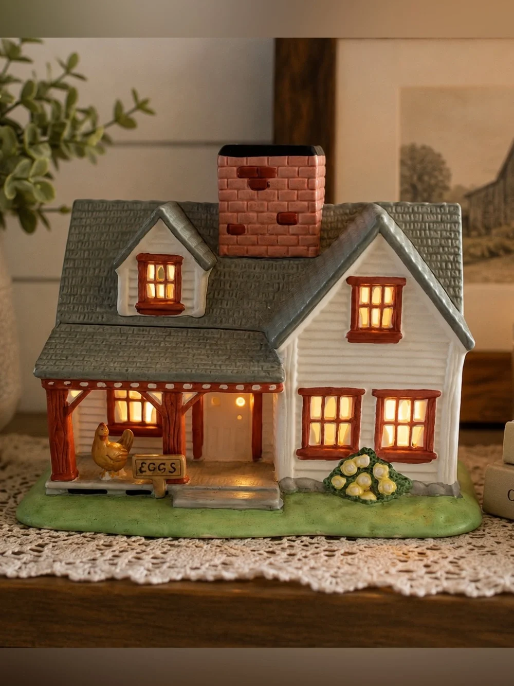 PartyLite Farmhouse Chicken Egg Cottage Candle Holder Country Decor